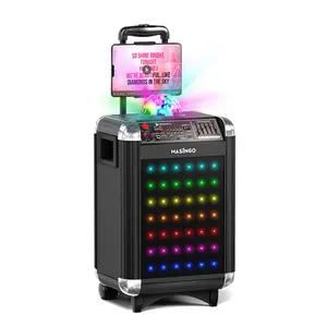 MASINGO Karaoke Machine for Adults & Kids with 2 Wireless Microphones - Portable Singing PA Speaker System w/Two Bluetooth Mics, Party Lights, Lyrics Display Holder & TV Cable - Soprano X1 Audio Charging