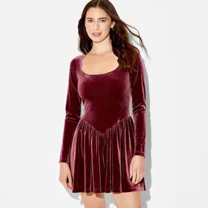 Women's Velvet Long Sleeve Mini A-Line Dress - Wild Fable