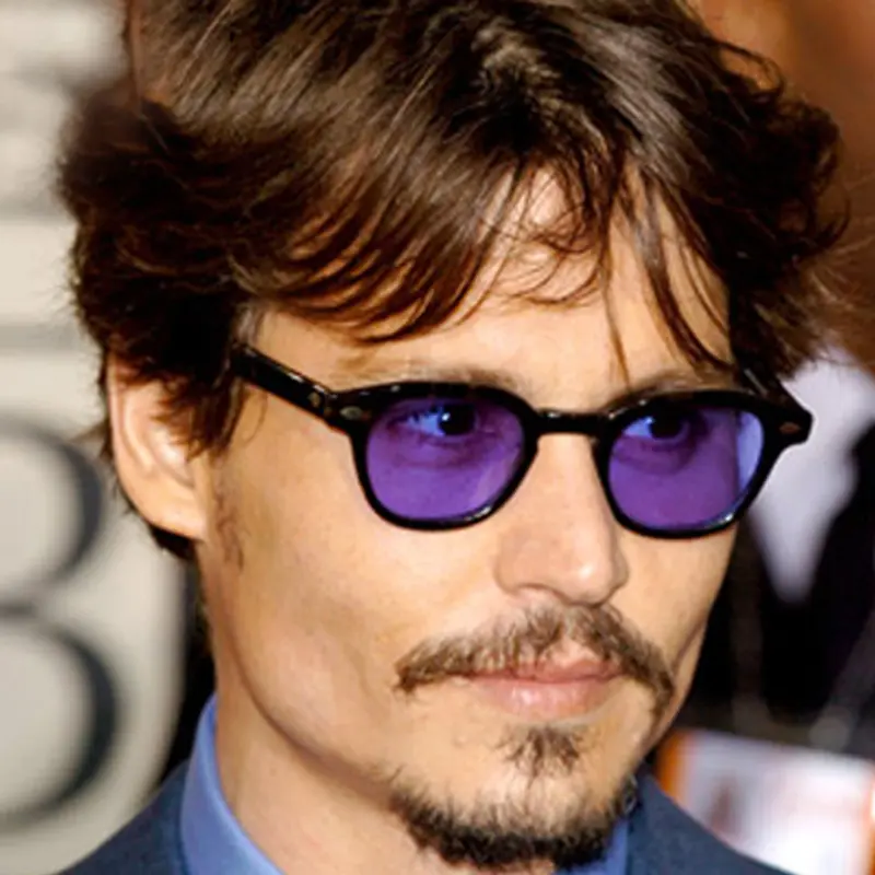 Unisex Vintage Johnny Depp-Style Round Shape Sunglasses, Designer Brand Eyewear Frames with Ocean Lens