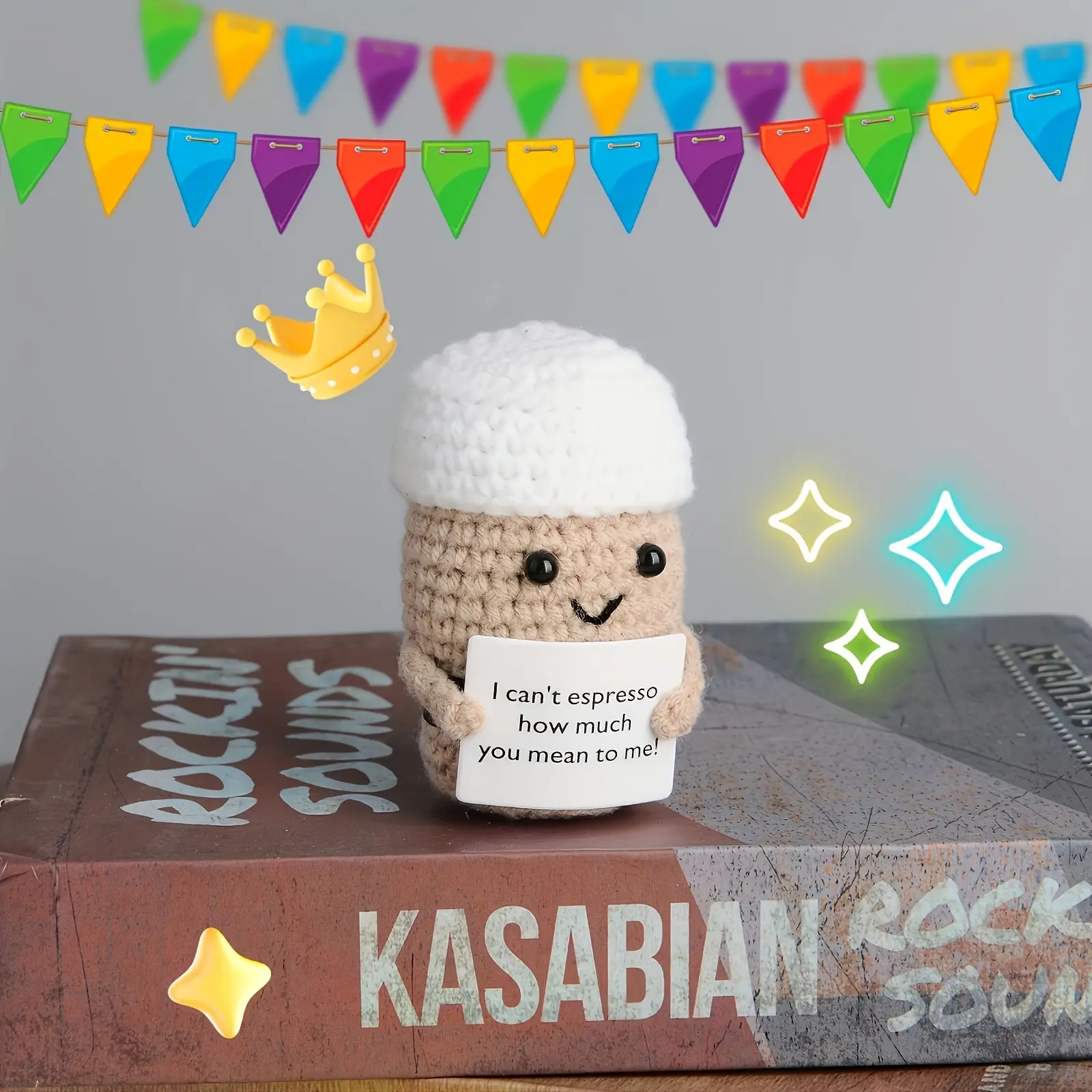 Handmade Yarn Crochet Kasabian Coffee Cup Doll Decoration, Stuffed Animal for Holiday Party, Home Stress Relief Fun Knitting Toy