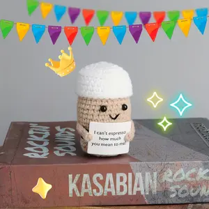 Kasabian Coffee Cup Doll Decoration Handmade Yarn Crochet for Holiday Party Home Office Living Room Bedroom Stress Relief Fun Knitting