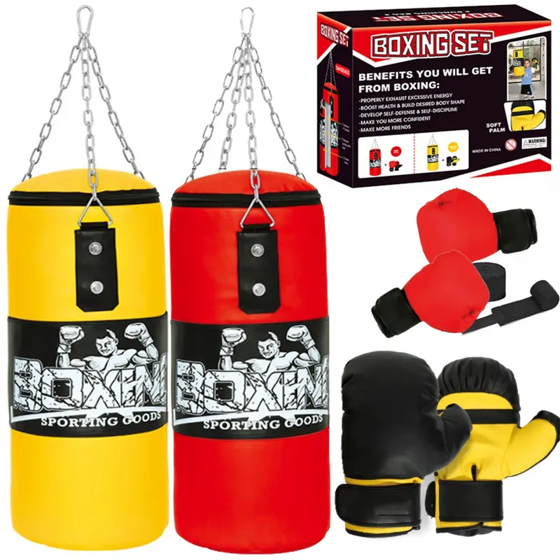 Multi-Size Combat Sports Boxing Punching Bag Set - 3.94ft Heavy Bag, 6oz Sporty Boxing Gloves, 9.8ft Hand Wraps - Boxing Gear for Home Gym MMA Training, Teenage Boy Christmas Gift
