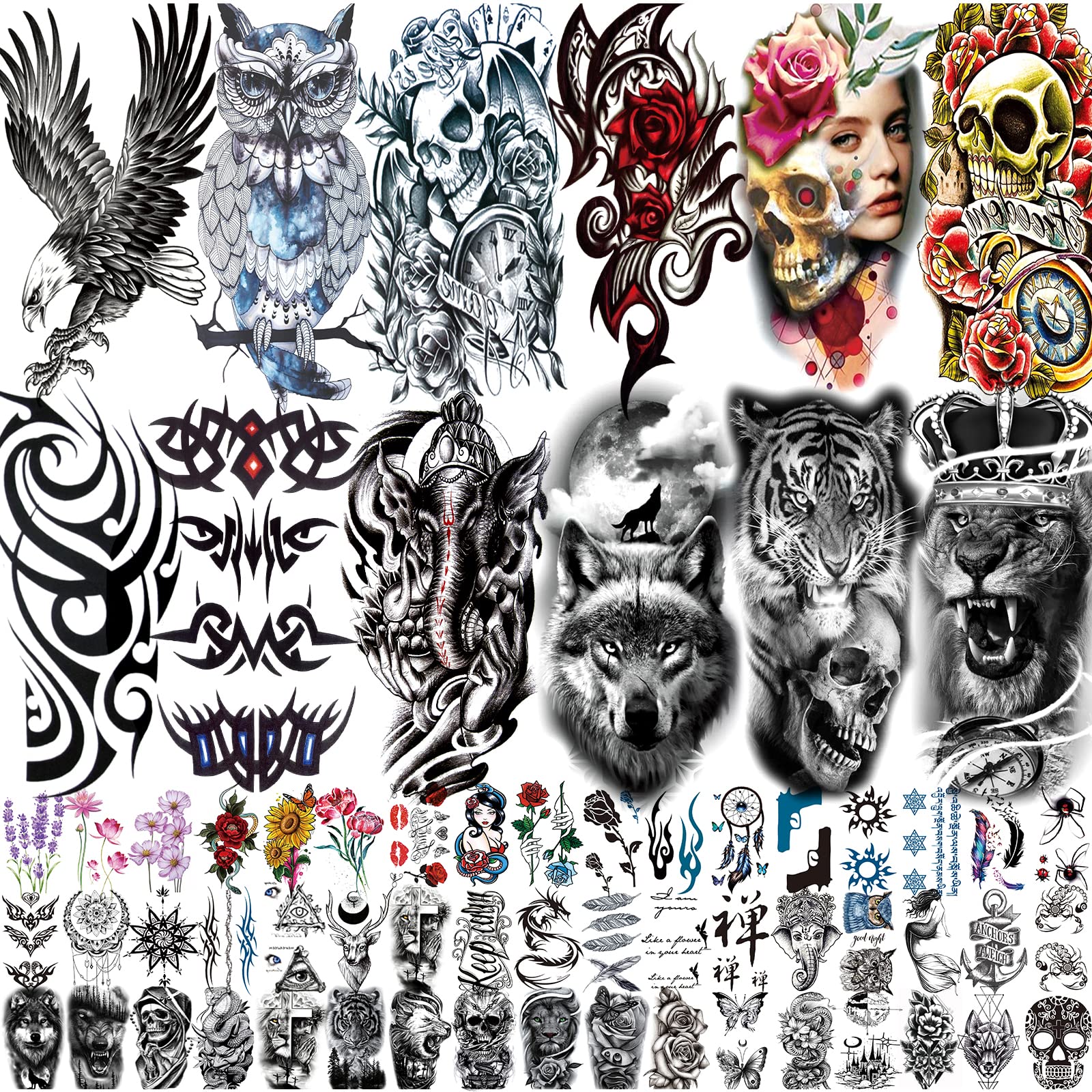 80 Sheets Temporary Tattoos Stickers, Fake Body Arm Chest Shoulder Tattoos for Men and Women Black Fake Skull Skeleton Tattoos Long Lasting 80 Sheets Temporary Tattoos Stickers, Fake Body Arm Chest Shoulder Tattoos for Men and Women Black Fake Skull Skeleton Tattoos Long Lasting