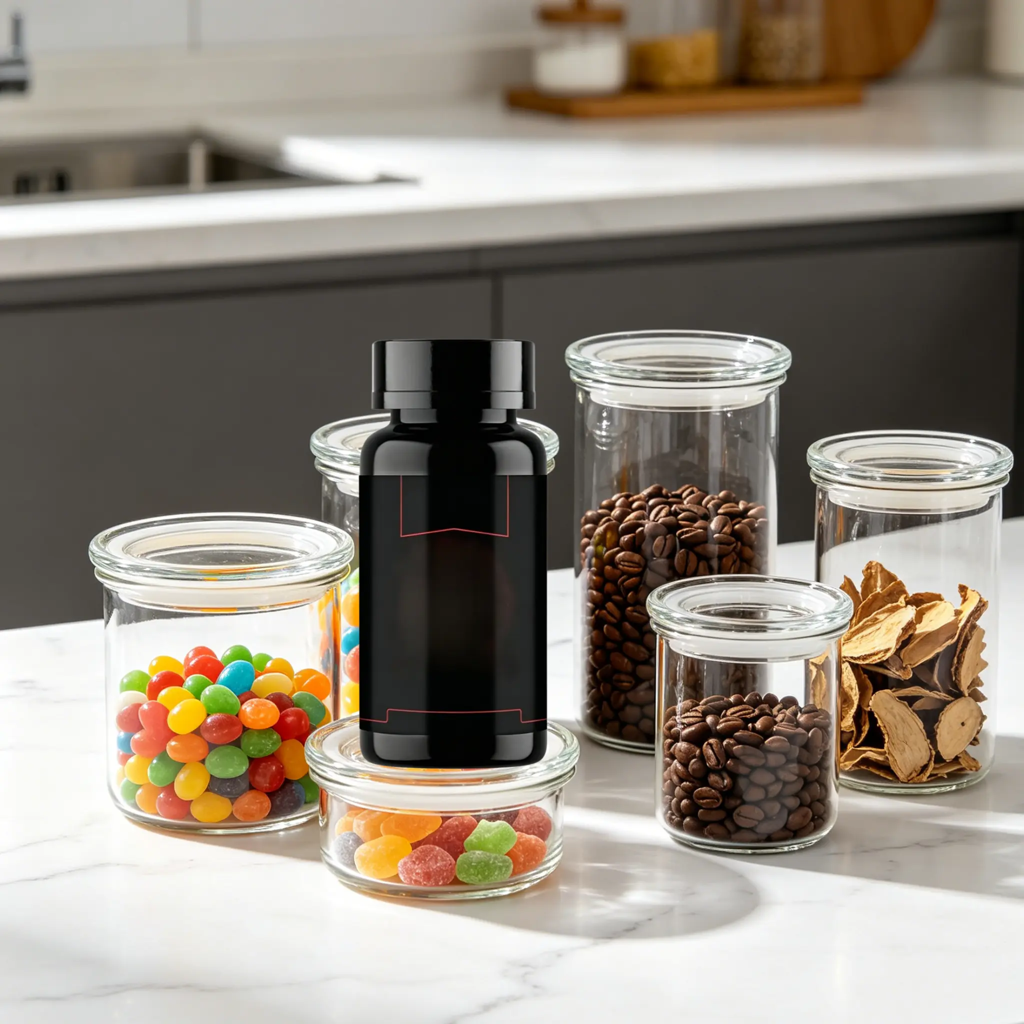 Black storage jar, practical for home storage, large capacity.