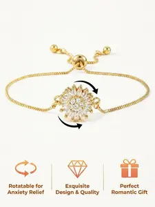 Spinning Sunflower Bracelet for Women Adjustable Flower Bracelet Rhinestone Anxiety Bracelets Sparkly Flowers Fidget Bracelet CZ 7”-9“ Mood Statement Bracelets for Tiny Wrist Worry Relieving Jewelry Valentine Gifts