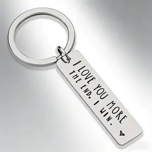 1/2 Pcs Stainless Steel Keychain with Heartfelt Message - "I Love You More" Design, Long Bar Metal Pendant, Trendy Romantic Key Accessory, Valentine’s Gift for Him & Her