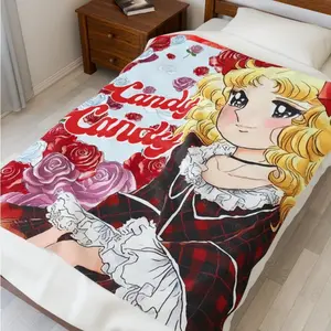 Candy Candy Flannel Blanket 70s 80s Anime Classic Shoujo Aesthetic Soft Warm Throw For Gamer Room Decor Dorm Essential Bed Sofa Home Holiday Gift