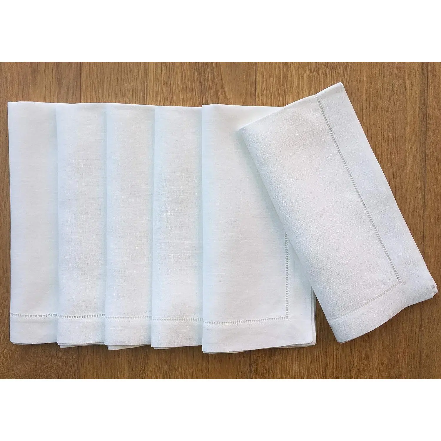 100% White Linen Hem Stitch Dinner Napkins Set of 6 20"x20" Ladder Hemstitch Linen Cloth Napkins