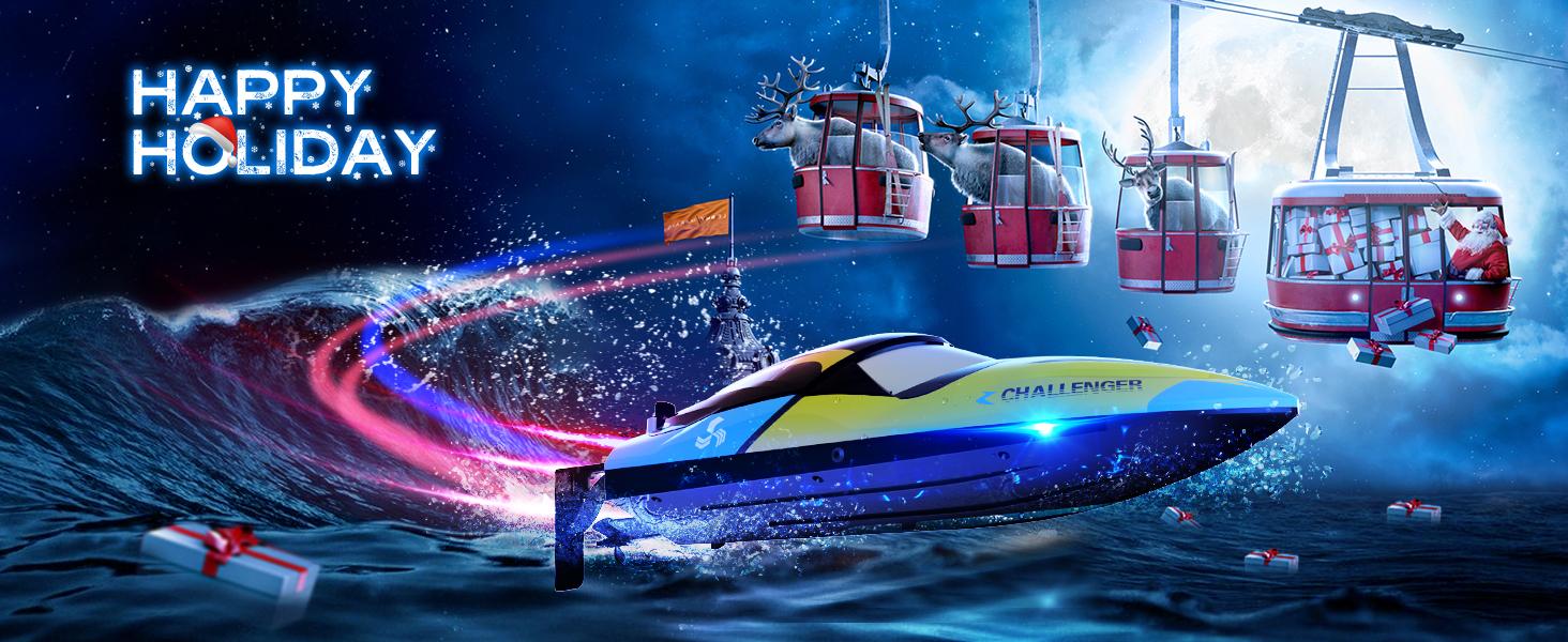 DEERC Brushless RC Boat, 30+ mph Fast Remote Control Boats with Never Capsize&Low Battery Alarm Function, Racing Boat with LED Lights for Pools&Lakes