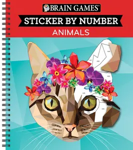 Brain Games - Sticker by Number: Animals (28 Images to Sticker) -- Publications International Ltd - Spiral