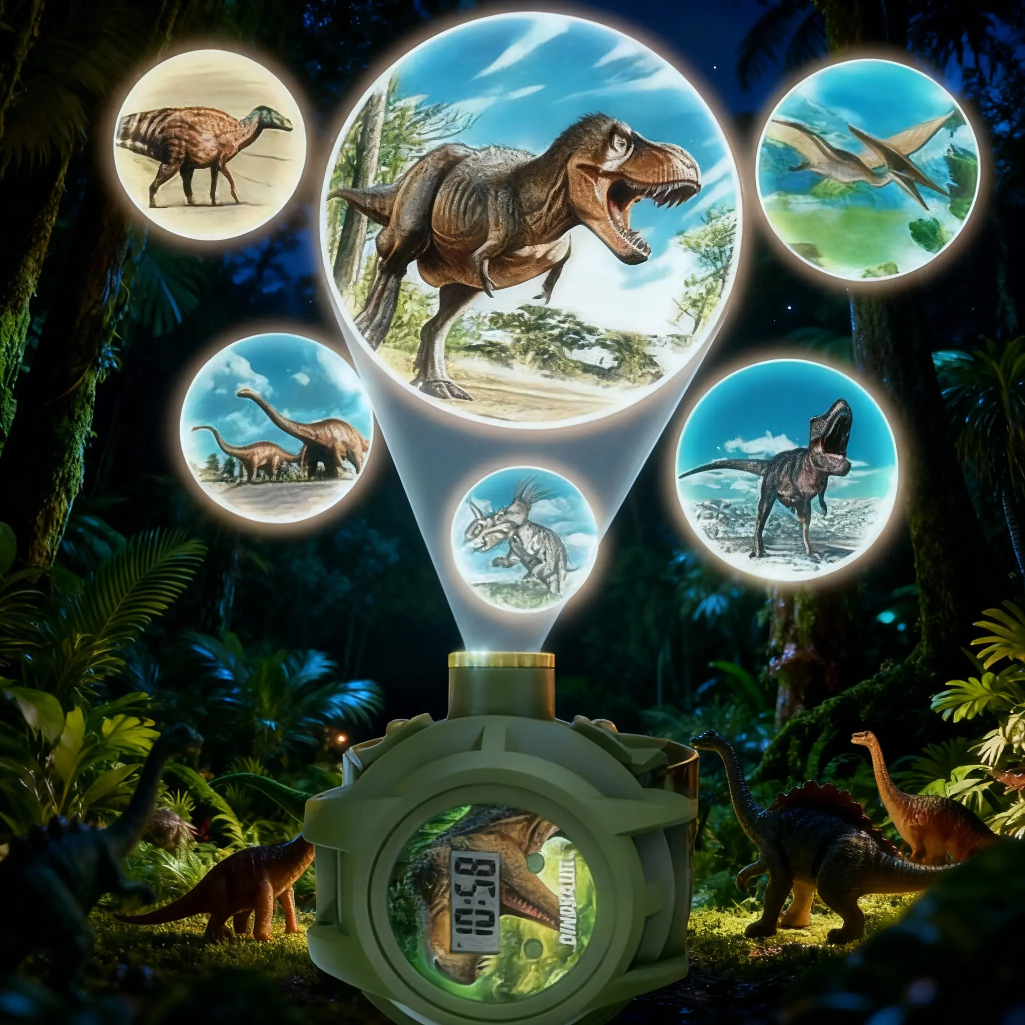 2-in-1 Kids Dinosaur Projector Watch: Digital Watch with 24 Dinosaur Slides, Dinosaur Educational Projection & Rotatable Focus. Perfect for dinosaur lovers of all ages.