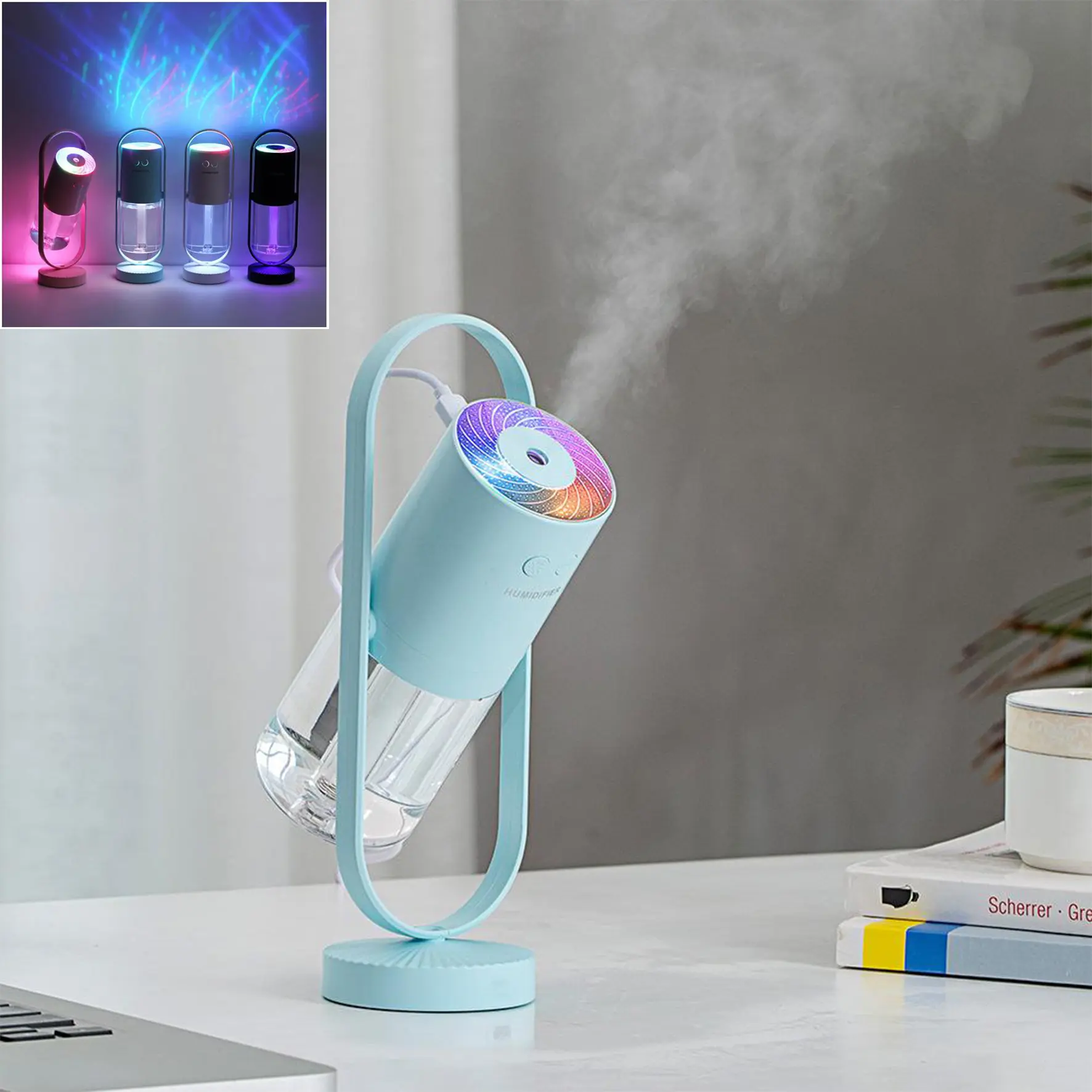 2-in-1 Magic Shadow Air Purifier and Humidifier For Home With Led Projection Night Light Ultrasonic Car cool Mist Maker USB Mini Portable Humidifier with LED Light