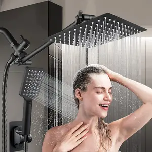 12 Inch Matte Black High-Pressure Rainfall Shower Head Set with 5-Mode Handheld Spray, Wall-Mounted Dual Shower System