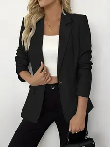 Elegant Women's Single Button Fitted Long Sleeve Blazer Jacket, New Style, Stylish Chic Ladies Outerwear, Perfect for Office and Casual Wear, Womenswear, Notched Lapel Blazer