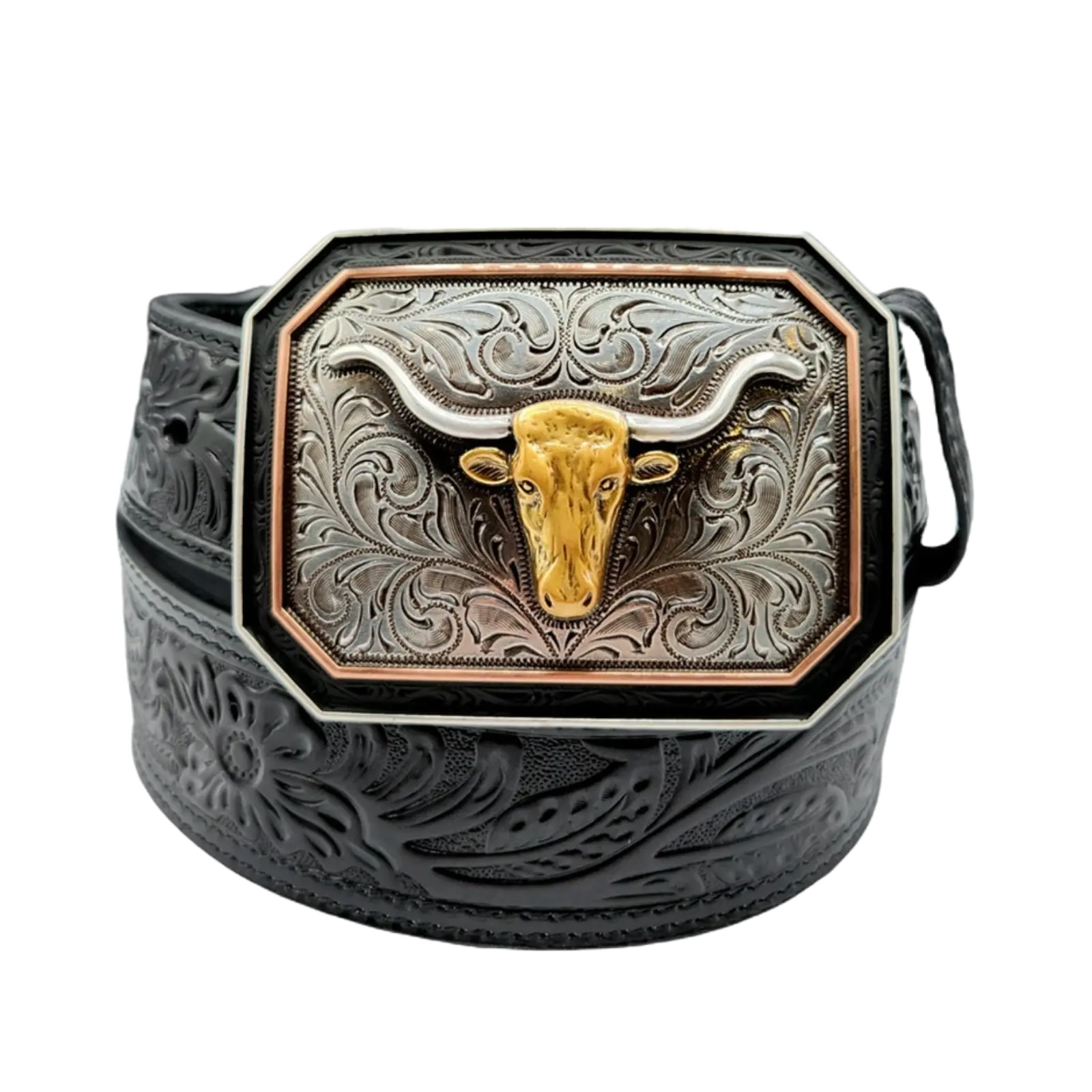 Ariat Men's Floral Embossed Skull Black Belt A1043201