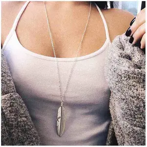 Boho  Pendant Necklace Chain Long Leaf Necklaces  Y Necklace for Women