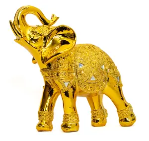 Dalax- 10” (H) Gold Color Elegant Elephant Statue with Trunk Facing Upwards Collectible Wealth Lucky Elephants Figurine, Perfect for Home Decor, Office Decoration Ornaments Statues Gifts Set great gift