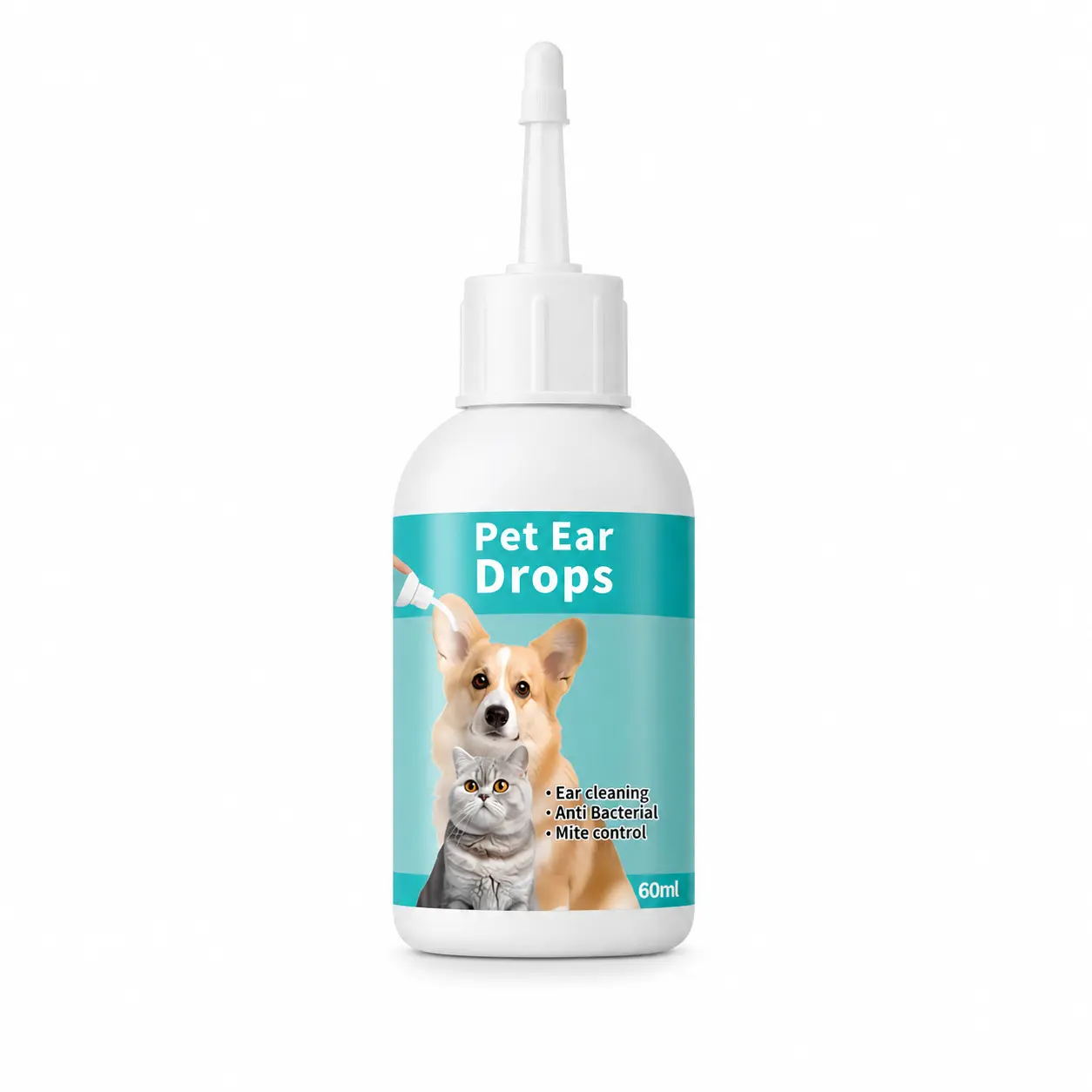 Pet Ear Drops for Dogs & Cats, 60ml Dog Cat Ear Cleaner Solution for Ear Wax & Dirt, Long Nozzle Pet Ear Cleaning Drops for Puppy Kitten Daily Ear Care, Home Grooming Supplies for Small Medium Large Pets