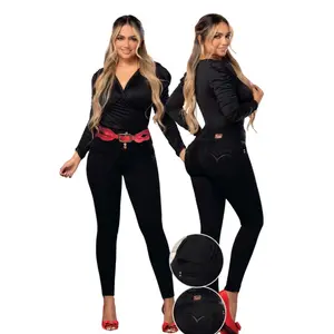 JEANS COLOMBIANOS LIPO 360 High-Waisted Stretchy Denim with Red Belt for Women Comfortable & Stylish Casual Wear
