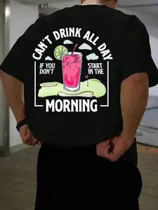 Men's Regular Fit Casual Letters Print Letter & Juice Print Round Neck Tee, Casual Short Sleeve Crew Neck T-shirt for Summer, Fashion Men's Top for Daily Wear, Tropical