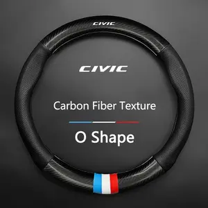 Carbon Fiber Leather Car Steering Wheel Anti Slip Cover, Fits Honda Civic Accord Crv Jazz, Mugen Interior Accessories