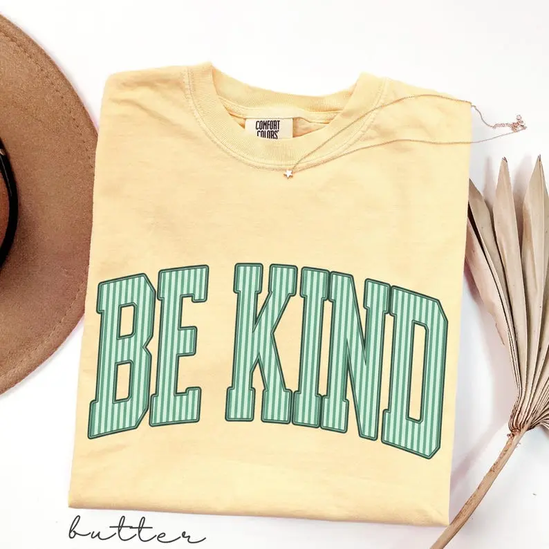 Comfort Colors Be Kind Shirt Trendy Striped, Choose Kindness T-Shirt, Motivational Teacher Tee, Positive Affirmation Counselor Gift
