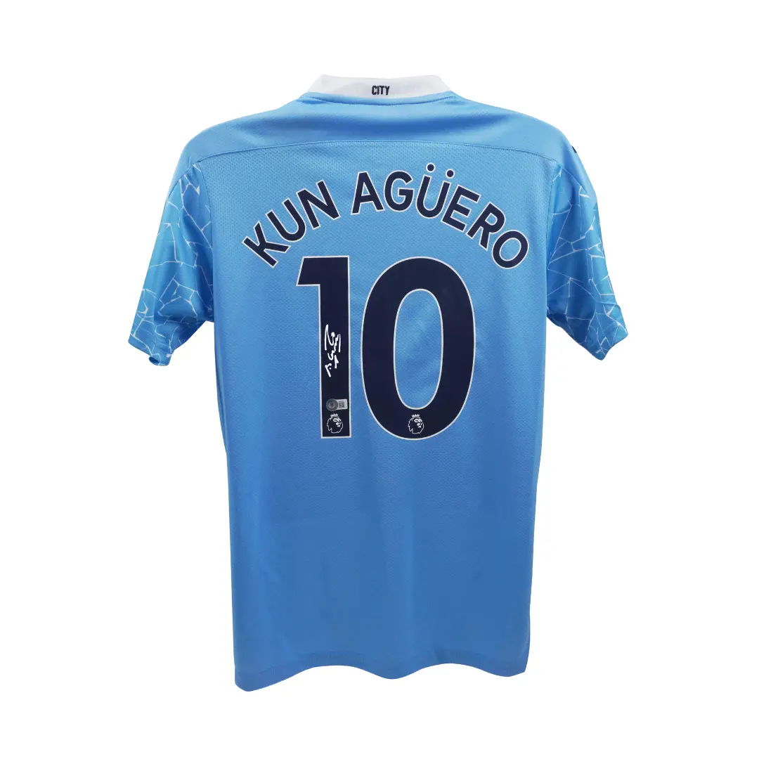 Sergio Aguero Signed Manchester City Soccer Jersey with Beckett COA