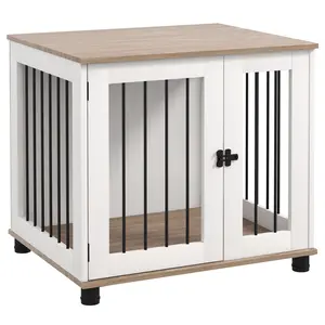 29" Dog Crate, Side Table with Lockable Door for Small and Medium Dogs, Walnut Brown