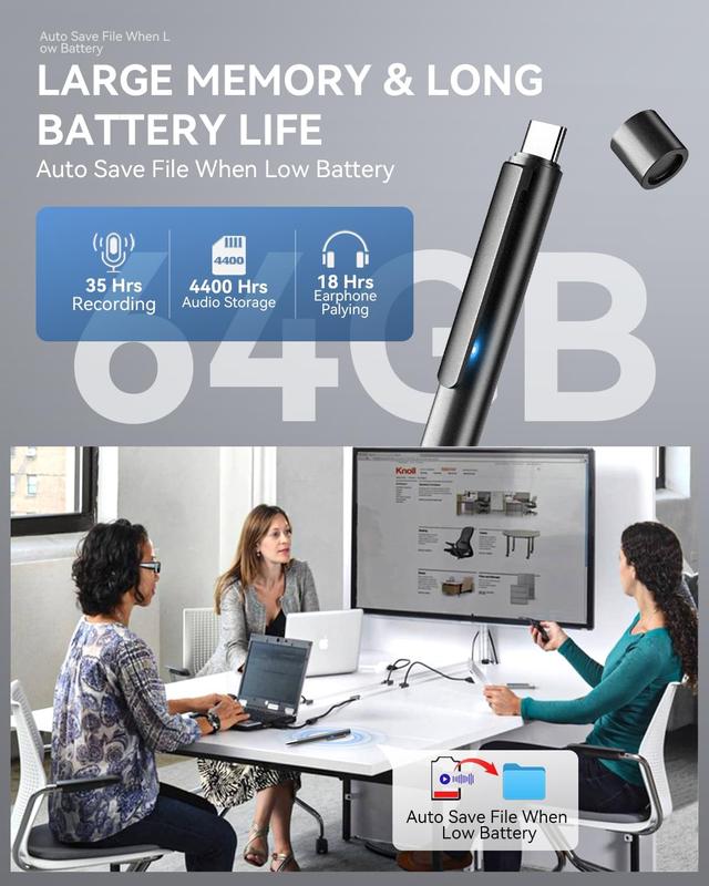 Professional Voice Recorder for Lectures Meetings,Digital Voice Activated Recorder with Playback,64GB(4400Hrs) Dictaphone Audio Recording Device with AI Noise Cancellation,Support OTG