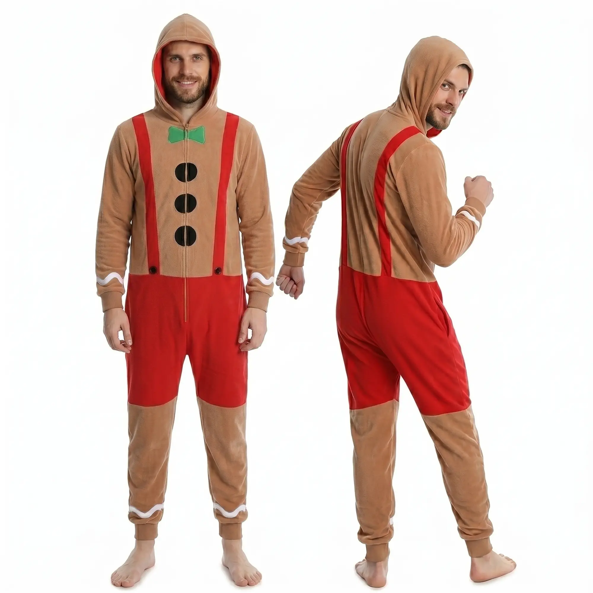 SLEEPHERO Adult Onesie for Men Christmas Pajamas Fleece Reindeer Costume with Puffy Nose Eyes Antlers Breathable Loungewear