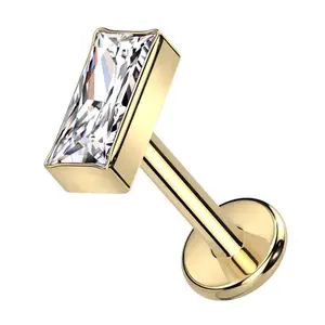 Gold PVD Baguette Clear CZ Internally Threaded Titanium Labret