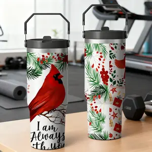 Stainless Steel Tumbler With Lid Red Cardinal And Christmas Pattern I Am Always With You Design For Gym And Outdoor Use