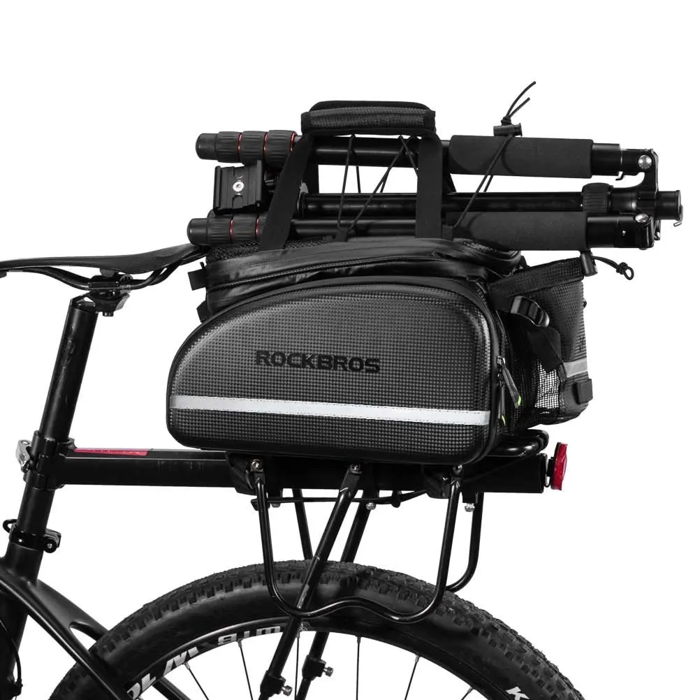ROCKBROS Waterproof Carbon Leather Bike Trunk Bag - Convertible Rear Rack Cargo Pack, Handbag for Cycling Commuting, Bike Panniers