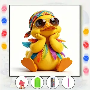1pc, 5D Summer Refreshing Cute Cartoon Yellow Duck Pattern Animal Diamond Painting DIY Decorative Hanging Picture Material Kit, Frameless Diamond Painting Cross Stitch Crafts Gift