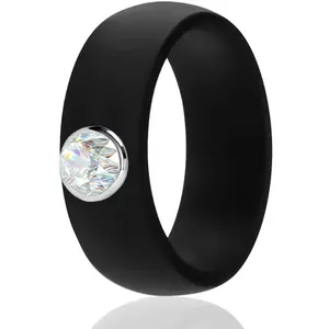 8MM Men's Silicone Diamond Rings with Rhinestone Wedding Ring men Engagement Rubber Ring