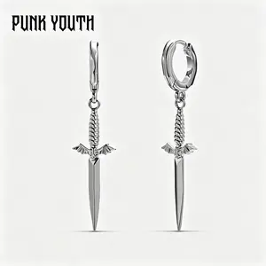 925 sterling silver post/ BLADE WING EARRINGS/Winged Sword Drop Earrings | Alt Gothic Silver Statement Jewelry/ Daily outfit combinations / Gothic style styling / Punk street style / Dark-themed OOTD/Earrings, ear studs, ear accessories/unisex