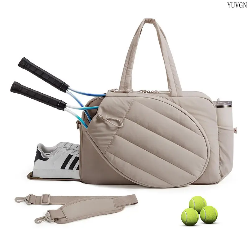 Women's Quilted Tennis Tote Bag, Sporty Chic Lightweight Sports Duffel with Shoe Compartment, Water Bottle Pocket & Adjustable Strap for Gym, Pickleball, Female, Shoe Comp., Adults, Shoe Pocket