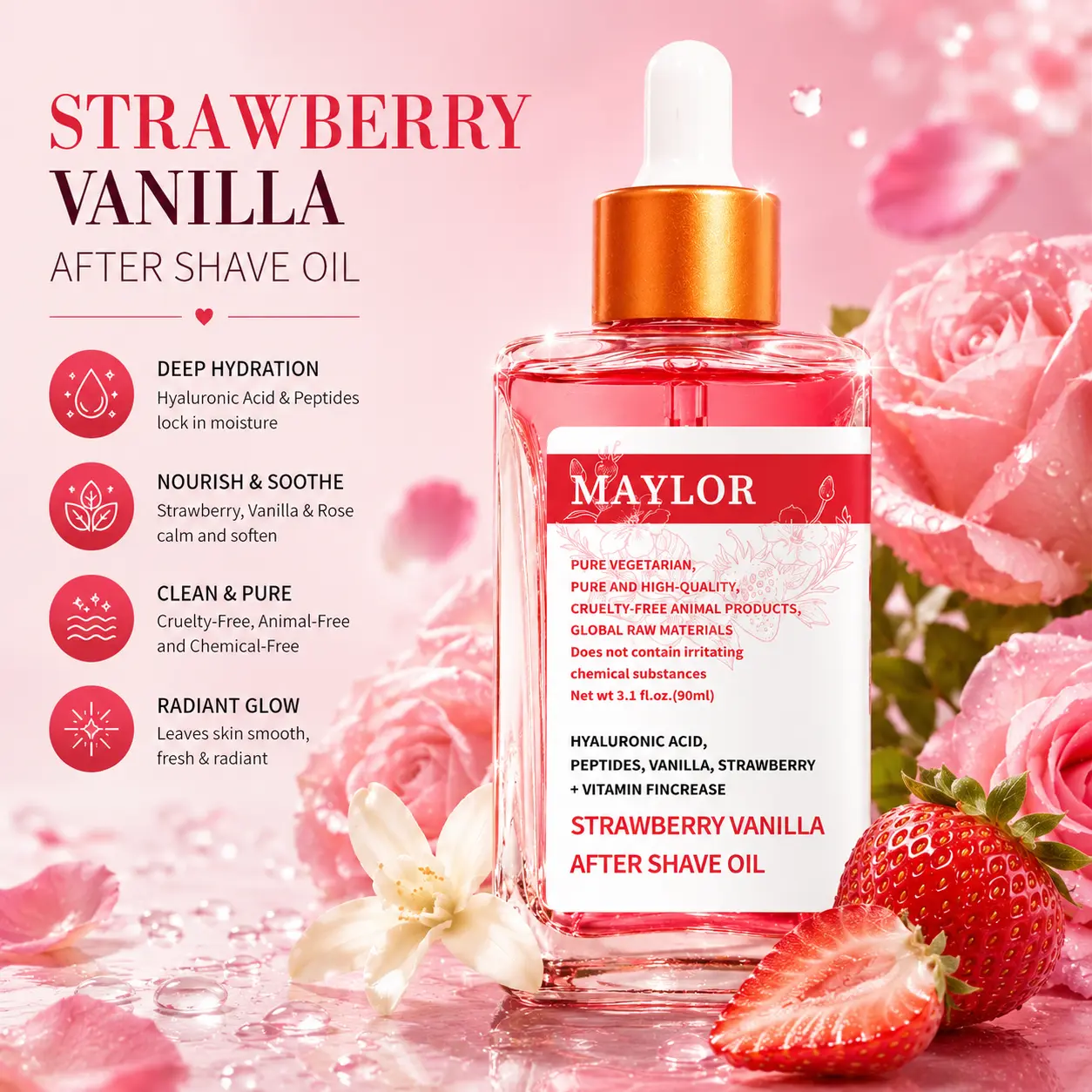 Daily - Use After Shave Oil with Strawberry and Vanilla, Soothes Skin, Moisturizes, Prevents Ingrown Hair and Razor Burn, Made with Natural Extracts, Fast - Absorbing and Irritation - Free