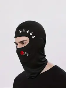 Unisex Balaclava Hat with Cross & Rose Print, Breathable Elastic Design, Ideal for Outdoor Sports, Windproof & Dustproof Protection, Balaclava Face Mask, Breathable Face Cover