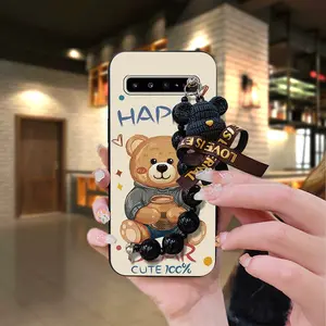 Dirt-resistant soft case Phone Case For Samsung Galaxy S10 5G/SM-G977N Cartoon silicone cute Anti-knock Simplicity Black pearl pendant Bear bracelet Waterproof