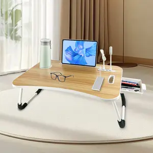 Oversized Portable Laptop Bed Table Foldable Durable Wooden Computer Tray with Cup Holder Drawer USB Fan Light Black Tiltable Sturdy Modern Portable Table for Reading Writing on Bed Sofa Floor Foot Rest Stools