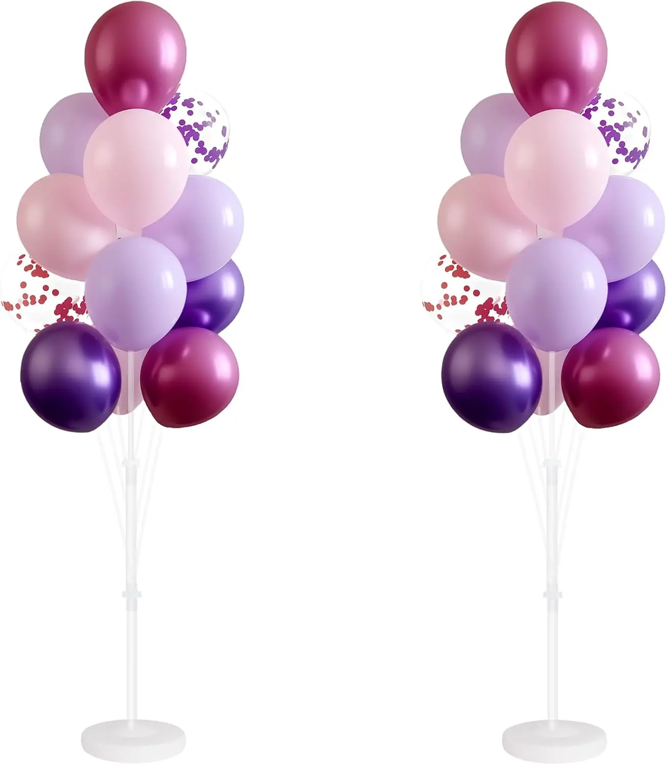 Balloon Column Stand Kit,Set of 2,Metallic Purple Pink Confetti Balloons,Adjustable Balloon Sticks Holder with Base,Design for Birthday, Wedding, Baby Shower, Graduation Party Decoration Tape Outdoors