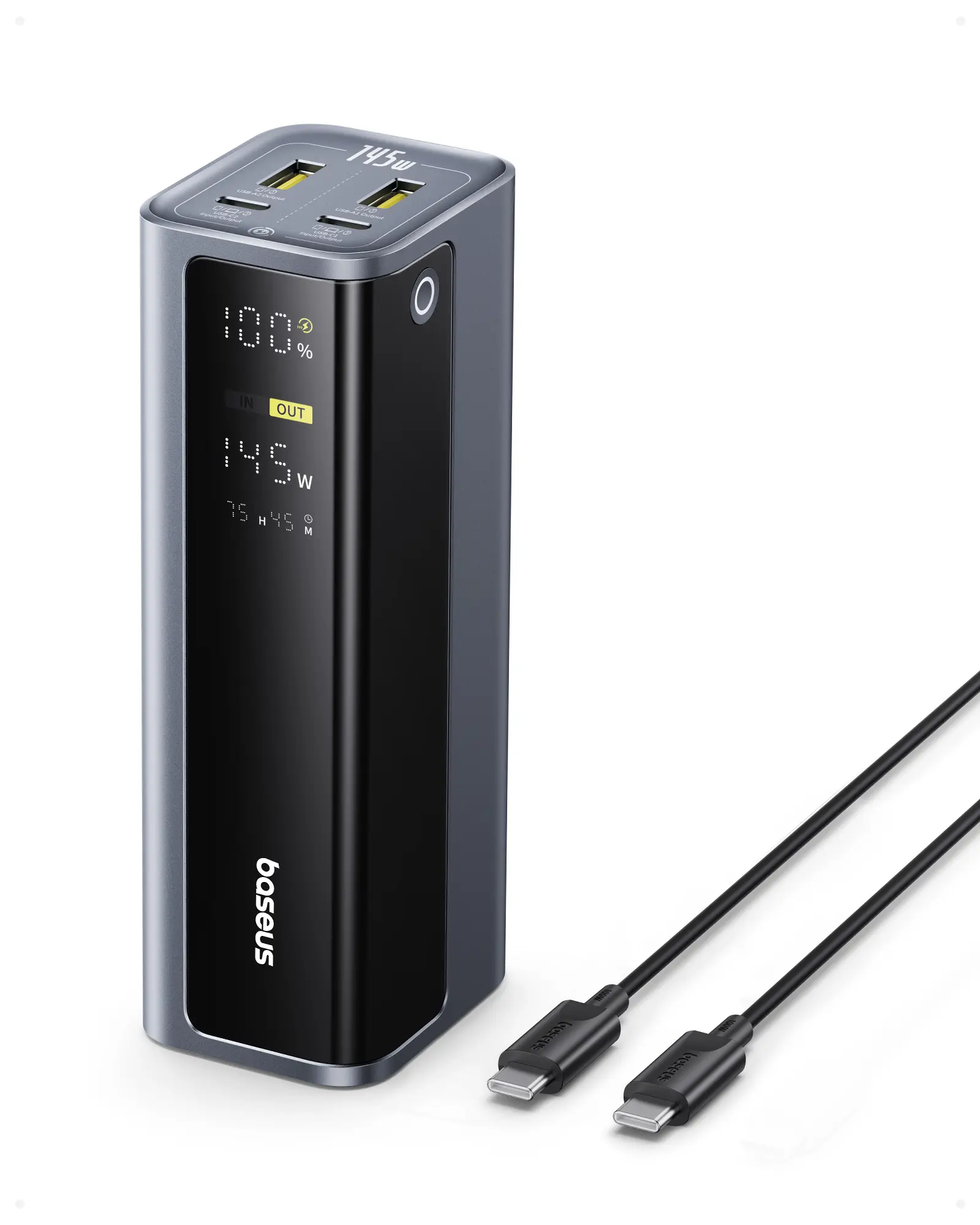 Baseus 145W Power Bank, 20,800mAh 4-Port Laptop Portable Charger (77Wh), PD Fast Charging Battery Pack with Digital Display for MacBook, iPhone 16/15/14/13/12 Series, Samsung, Dell, Steam Deck