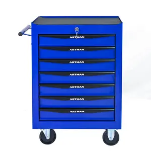 20 Inch 7-Drawer Rolling Metal Tool Chest Ball Bearing Slides Steel Storage Organizer Black Blue