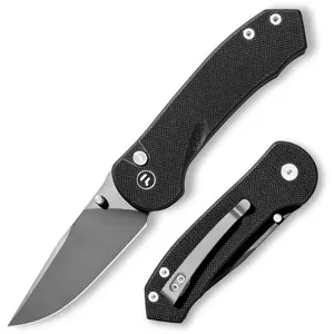 PCOU Pocket Folding Knife, 2.85" D2 Steel Blade with Gray Titanium Coating, G10 Handle EDC Utility Knife with Deep Carry Pocket Clip for Camping Hiking Hunting Outdoor