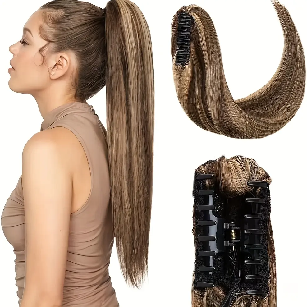 2025 Fashion Wholesale Real Remy Human Hair Claw Clip Ponytail Extension for Women - 16-26 in Straight, Secure AdjustClip Fixing Hairpiece for All Hair Types, Everyday Wear, Female Secure Fit