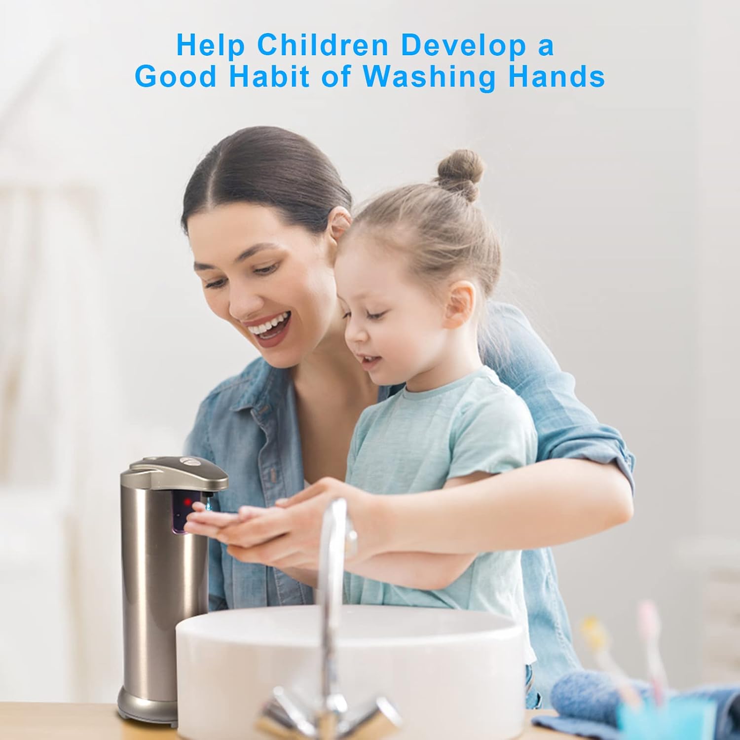 Automatic Soap Dispenser, 3 Adjustable Dispensing Levels with Stainless Steel, Infrared Motion Sensor & Waterproof Base, Smart Touchless Soap Dispenser for Bathroom, Kitchen, School and Hotel Use