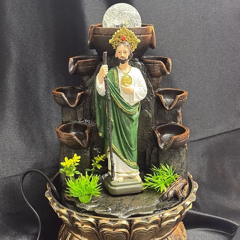“San Judas Tadeo LED Electric Fountain – 12-Inch Blessings & Flowing Water”