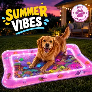 Indoor Cat Water Mat for Cats & Kittens, Interactive Sensory Play Mat with Floating Fish Toys, LED Color-Changing Light, Thick PVC Pet Enrichment Activity Toy