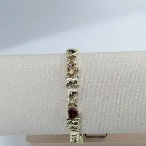 14K Gold Plated Teddy Bear Heart Chain Bracelet for Women with Colored Gems Elegant Jewelry Gift